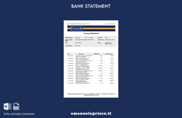 modello di versione word dell'estratto conto bancario NBD degli Emirati Arabi Un